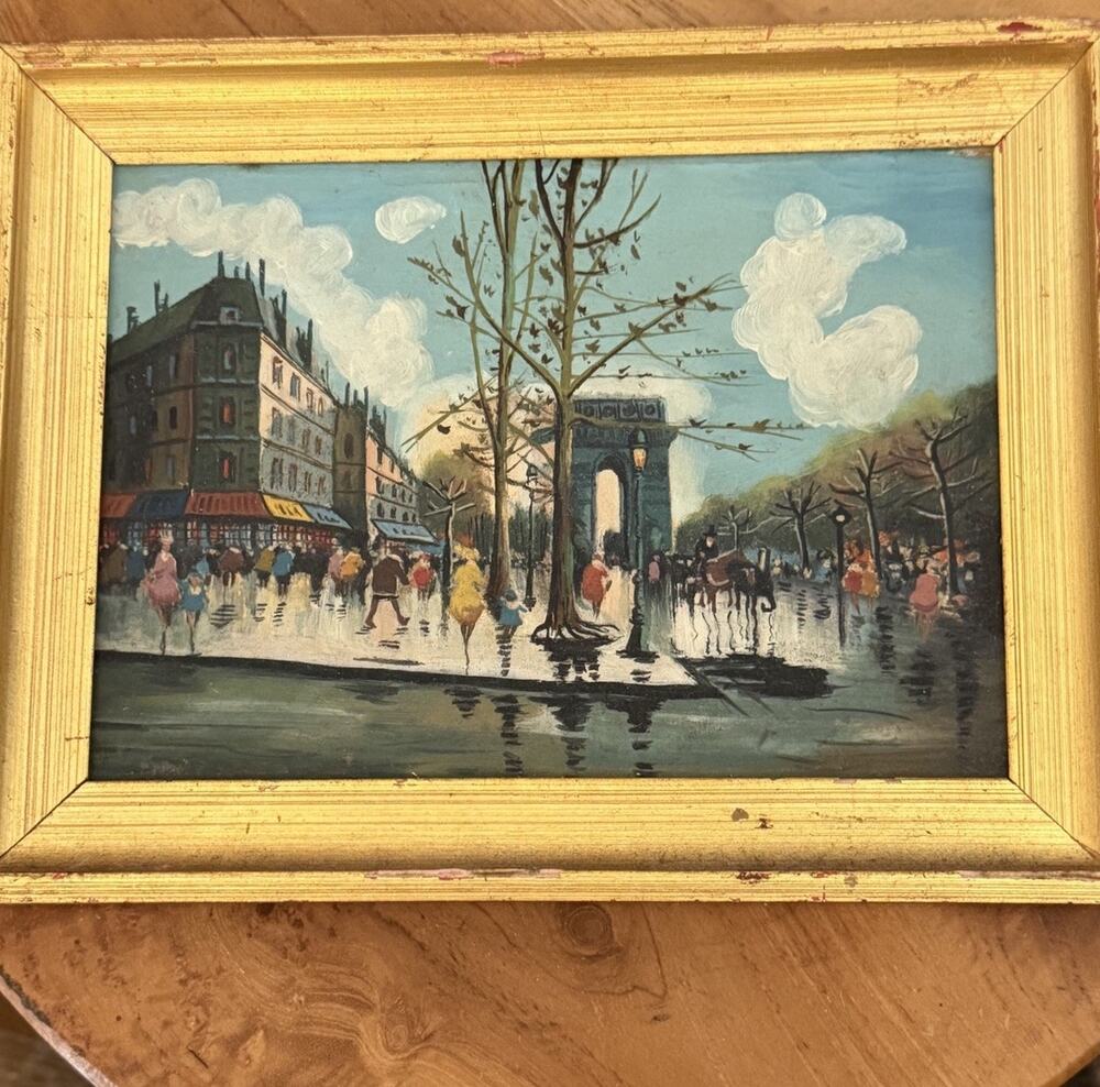 Vintage Oil Painting 8.5” Painting Oil On Canvas Ice Skating Nature Scene Framed